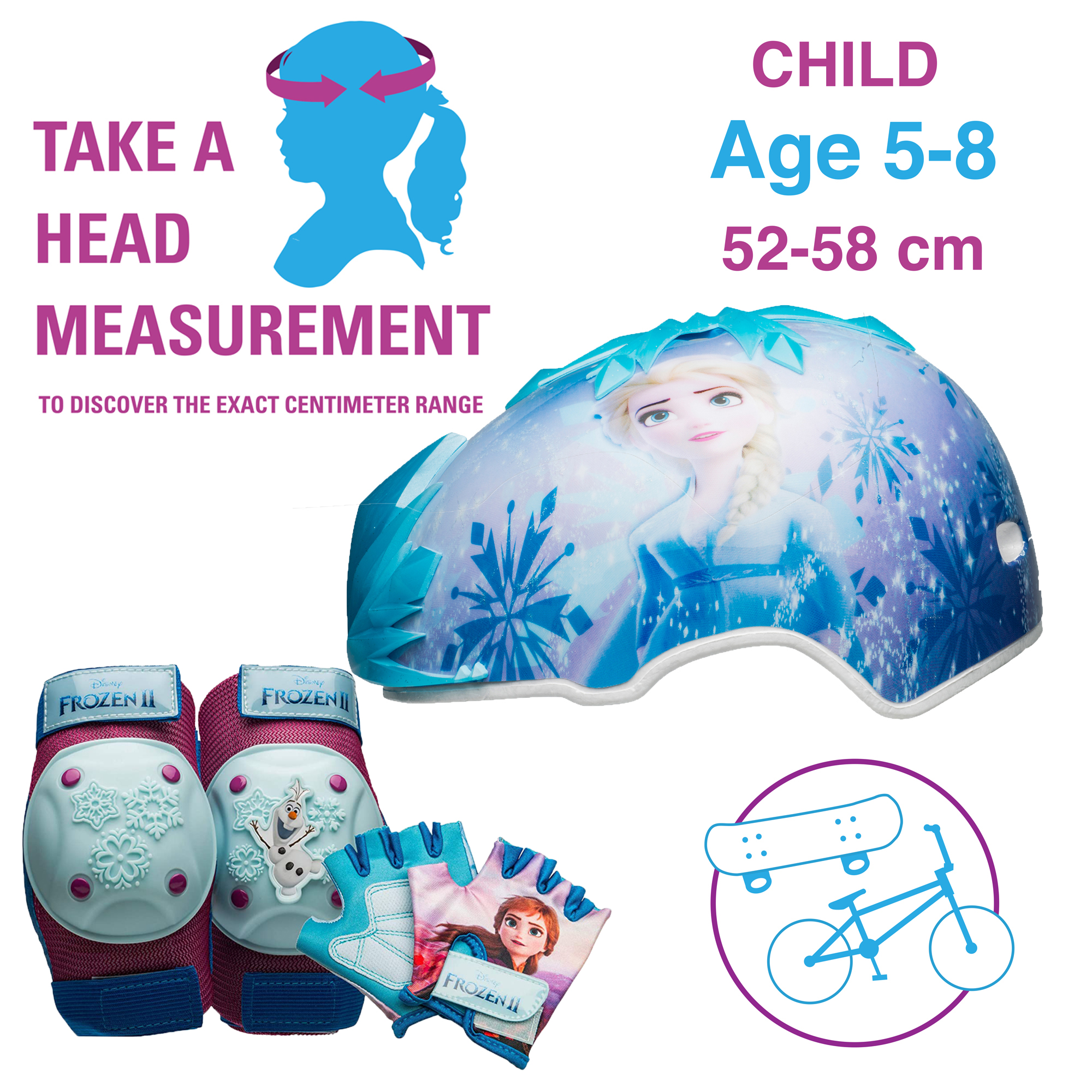 ชุดหมวกกันน็อค 3 มิติ พร้อมถุงมือและสนับเข่า ลาย Disney Frozen 2 3D Snowflakes Multisport Helmet Child 5+ (50-52 cm)