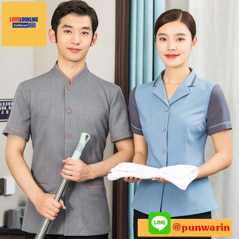 ชุดพนักงานทำความสะอาด เสื้อแม่บ้าน เสื้อแม่บ้านโรงแรมรีสอร์ท สีภาพ L-4XL D6510009 ตัวเสื้อ **2 ตัวขึ้นไป