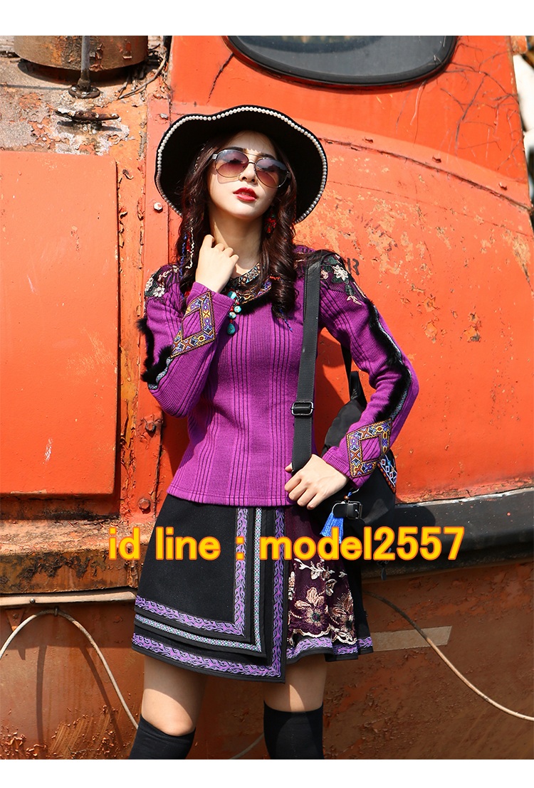 UM6102011 เสื้อยืดแขนยาวโมฮีเมียนสีม่วง เย็บปักถักร้อยชาติพันธุ์ UM6102011 ตัว