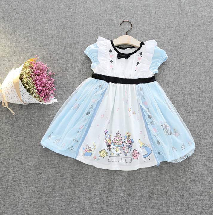 ชุดกระโปรงลายอลิซสีฟ้า Alice in wonderland
