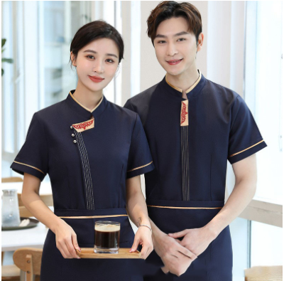 เสื้อฟอร์มพนักงานร้านอาหารกาแฟโรงแรม แขนสั้น แดง กรมท่า ม่วง L-5XL F6706008 เสื้อ ** ขั้นต่ำ 2 ตัว