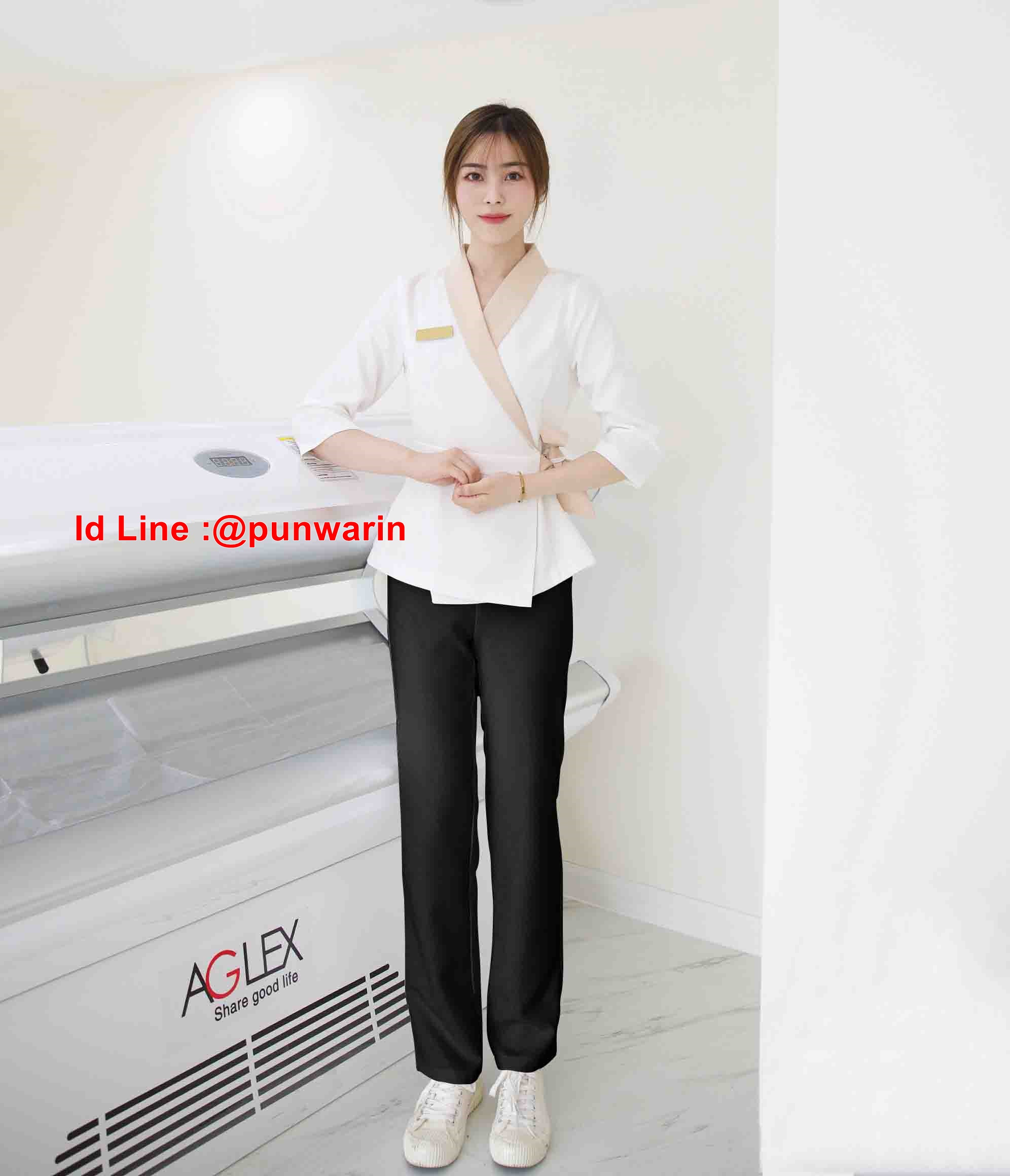 ชุดพนักงานต้อนรับสปา ชุดพนักงานคลีนิคความงาม ชุดทำงาน ชุดสูท สีขาว S-2XL T6306002 ชุด