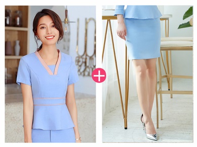 ชุดพนักงานคลีนิคความงาม,ชุดพนักงานนวดสปา,ชุดพนักงานเสริมสวย,เสื้อชุดพนักงาน,ชุดพนักงานต้อนรับ,ชุดพนักงานสปา ฟ้า ชมพู ดำ S-4XL SK6401003 ชุด