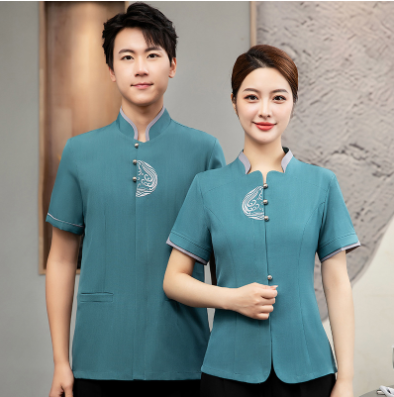 เสื้อฟอร์มพนักงานร้านอาหารกาแฟโรงแรม แขนสั้น แดง ดำ ม่วง L-4XL F6705022 เสื้อ ** ขั้นต่ำ 2 ตัว