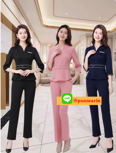 ชุดพนักงานนวดสปา ชุดพนักงานเสริมสวย ชุดทำงาน ชุดสูท ชมพูอ่อน,น้ำเงิน S-4XL S6105003 ชุด