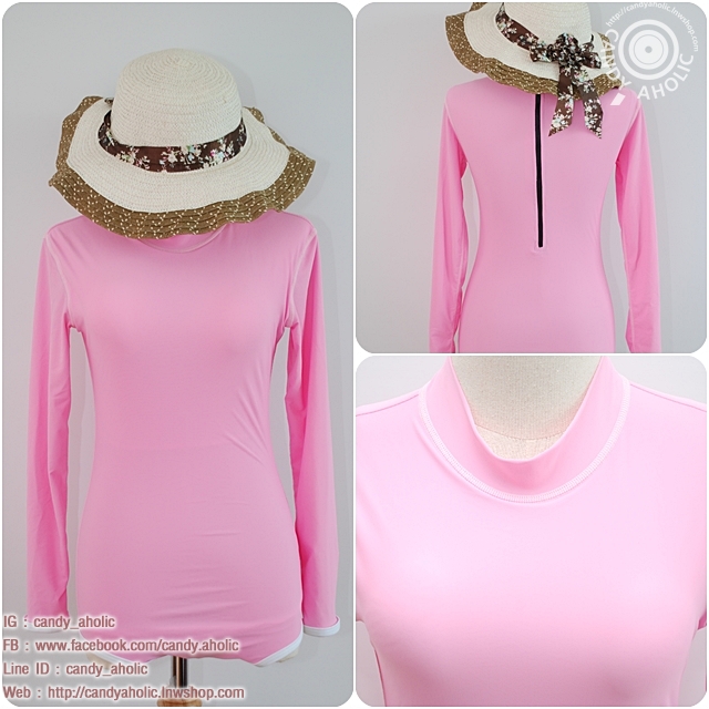 (freesize) ชุดว่ายน้ำแขนยาว วันพีช สีชมพู คุณสมบัติกันแดดและUV ปกป้องผิว