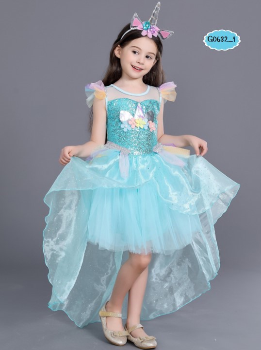ชุดกระโปรงโพนี่สีฟ้าหน้าสั้นหลังยาว+คาดผมโพนี่