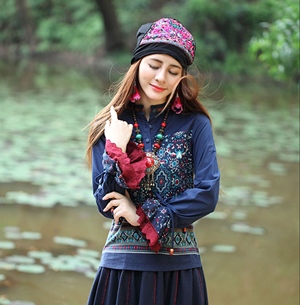 UM5804020 เสื้อยืดเกาหลี แขนยาวคอจีนแต่งลายปะ สำหรับผู้หญิงวัยกลางคน M-3XL (พรีออเดอร์) รอ 3 อาทิตย์หลังโอนเงิน UM5804020 ตัว