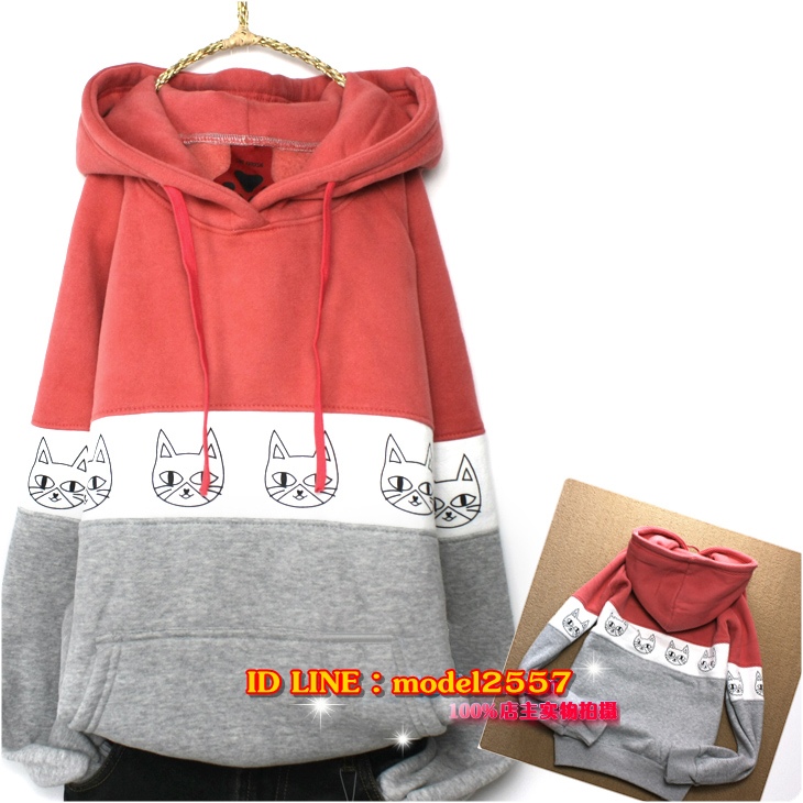 KW5908005 เสื้อกันหนาว มีฮูด อบอุ่นมาก แต่งรูปแมวน่ารัก ชมพู,เหลือง L KW5908005 ตัว