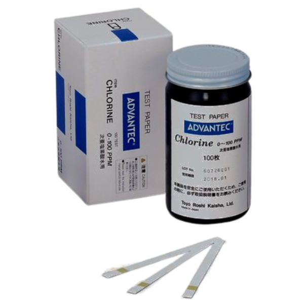 Advantec รหัสสินค้า08010030แถบกระดาษวัดค่าคลอรีน,Chlorine Test Strips,size:5x5mm,Meas.range:0～100ppm,Quantity:100Strips/Pk