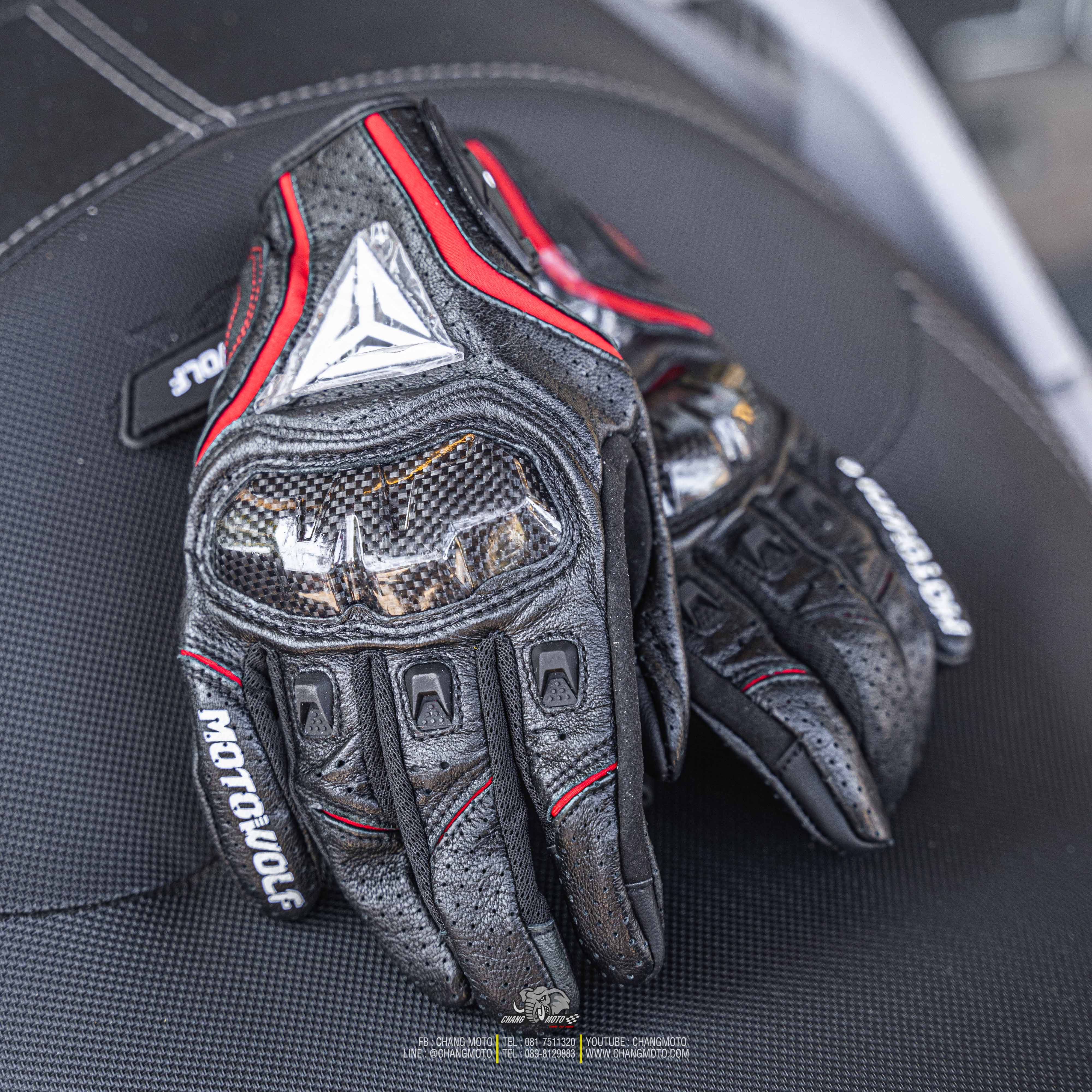 ถุงมือหนังแท้ Motowolf รุ่น MDL0305 พร้อมการ์ดเคฟล่า สำหรับขี่มอเตอร์ไซค์