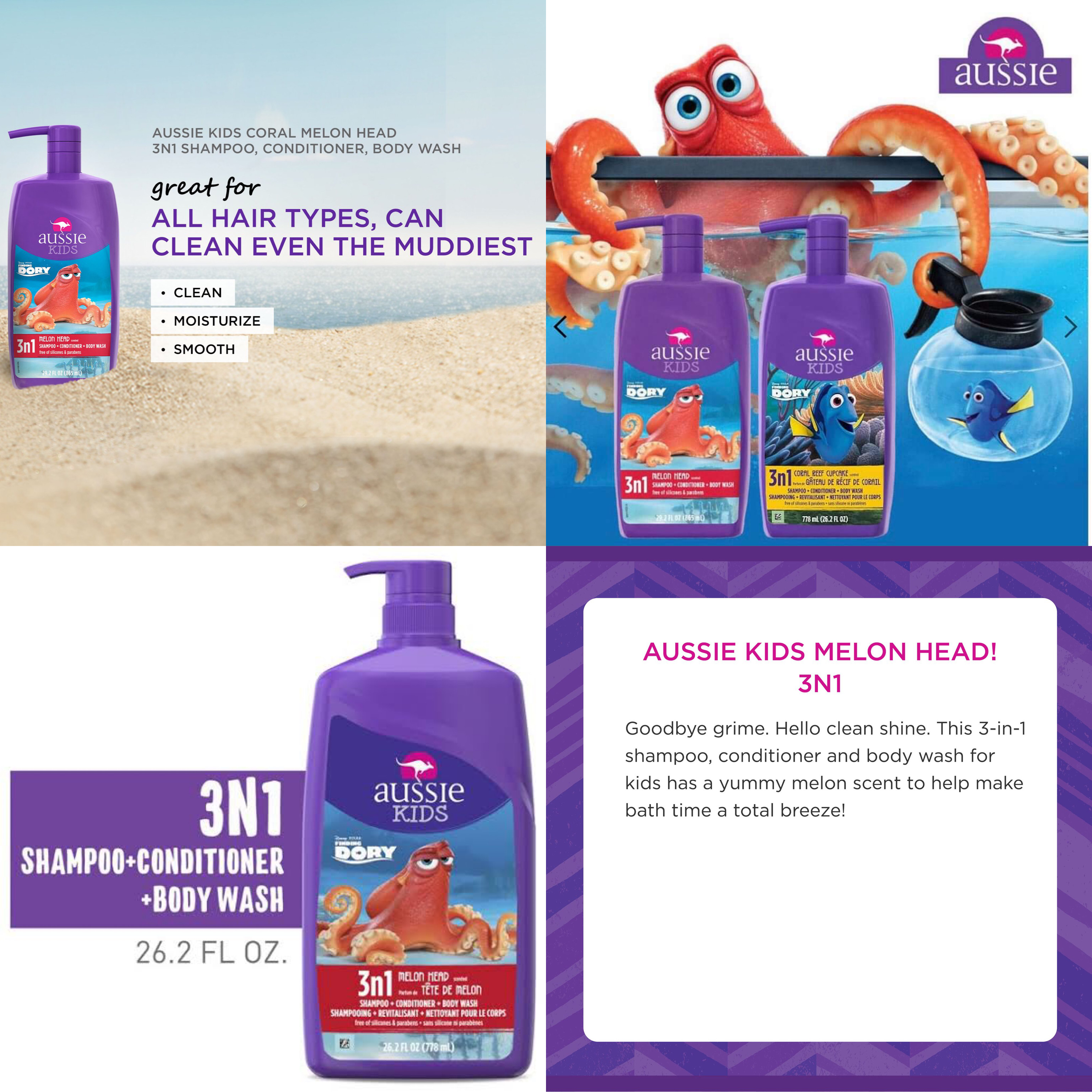 ผลิตภัณฑ์แชมพู 3-in-1 สำหรับเด็ก Aussie Kids Melon Head Shampoo Conditioner & Body Wash - 26.2 fl oz