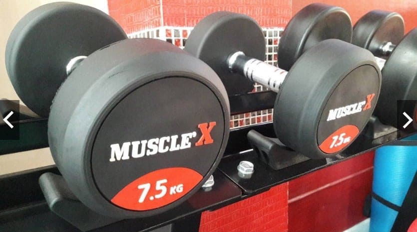 ดัมเบลเหล็กหุ้มยางพร้อมชั้นวางMuscleX 6 คู่ ทรงA