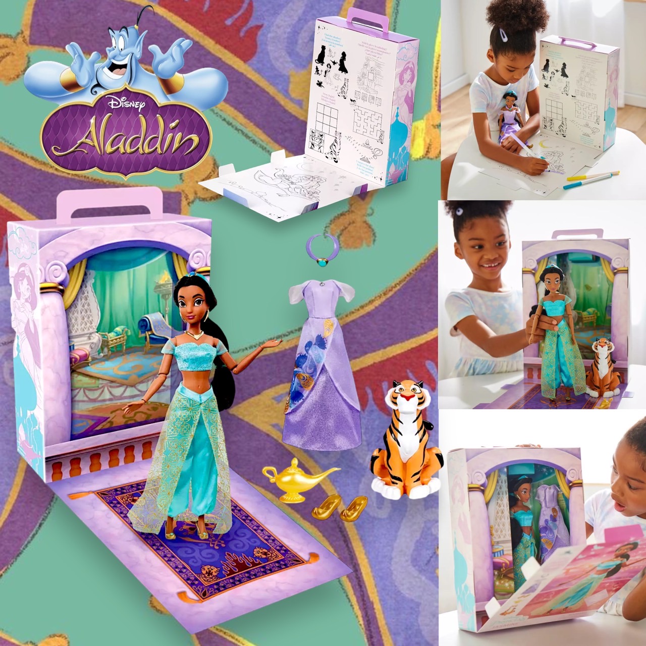 นำเข้า 🇺🇸 เซ็ทตุ๊กตาแอเรียลและกิจกรรมระบายสีJasmine Disney Story Doll Aladdin 11'' ราคา 1,590 บาท