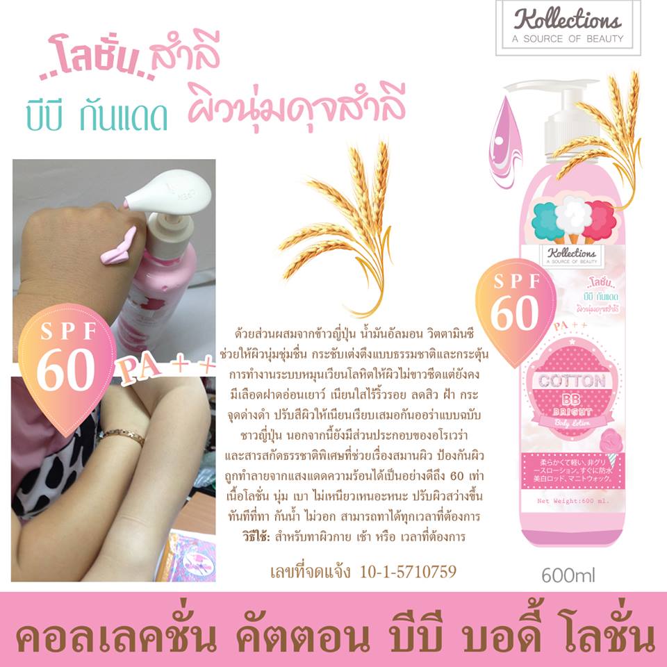 Kollections Cotton BB bright body lotion โลชั่นสำลีกันดด