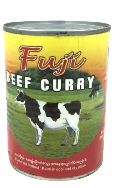 เนื้อกระป๋อง ยี่ห้อ Fuji Stewed Beef เนื้อวัวกระป๋อง Burmese food อาหารแคมป์ปิ้ง camping เนื้อกระป๋องพม่า ขนาดบรรจุ 425 กรัม ฺBeef Curry อาหารพม่า เนื้อสัตว์กระป๋อง อาหารกระป๋องจากพม่า Canned Pork