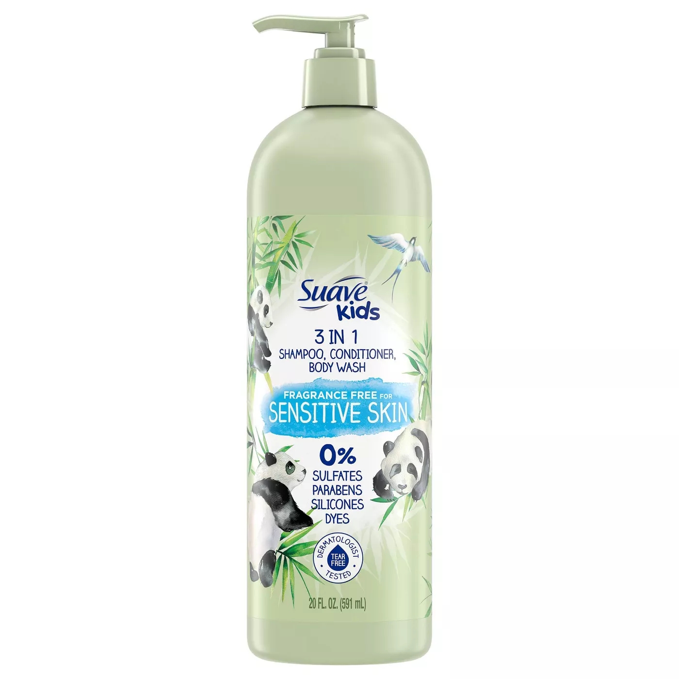 ใหม่ล่าสุด 🎉สูตรผิวบอบบาง ธรรมชาติ 100% แชมพู+ครีมนวดผม+ครีมอาบน้ำสำหรับเด็ก สูตรธรรมชาติ อ่อนโยนสำหรับเด็ก Suave Kids' 100% Natural Fragrance Free For Sensitive Skin (ไม่มีกลิ่น) 3-in-1 Shampoo + Conditioner & Body Wash - 20 fl oz