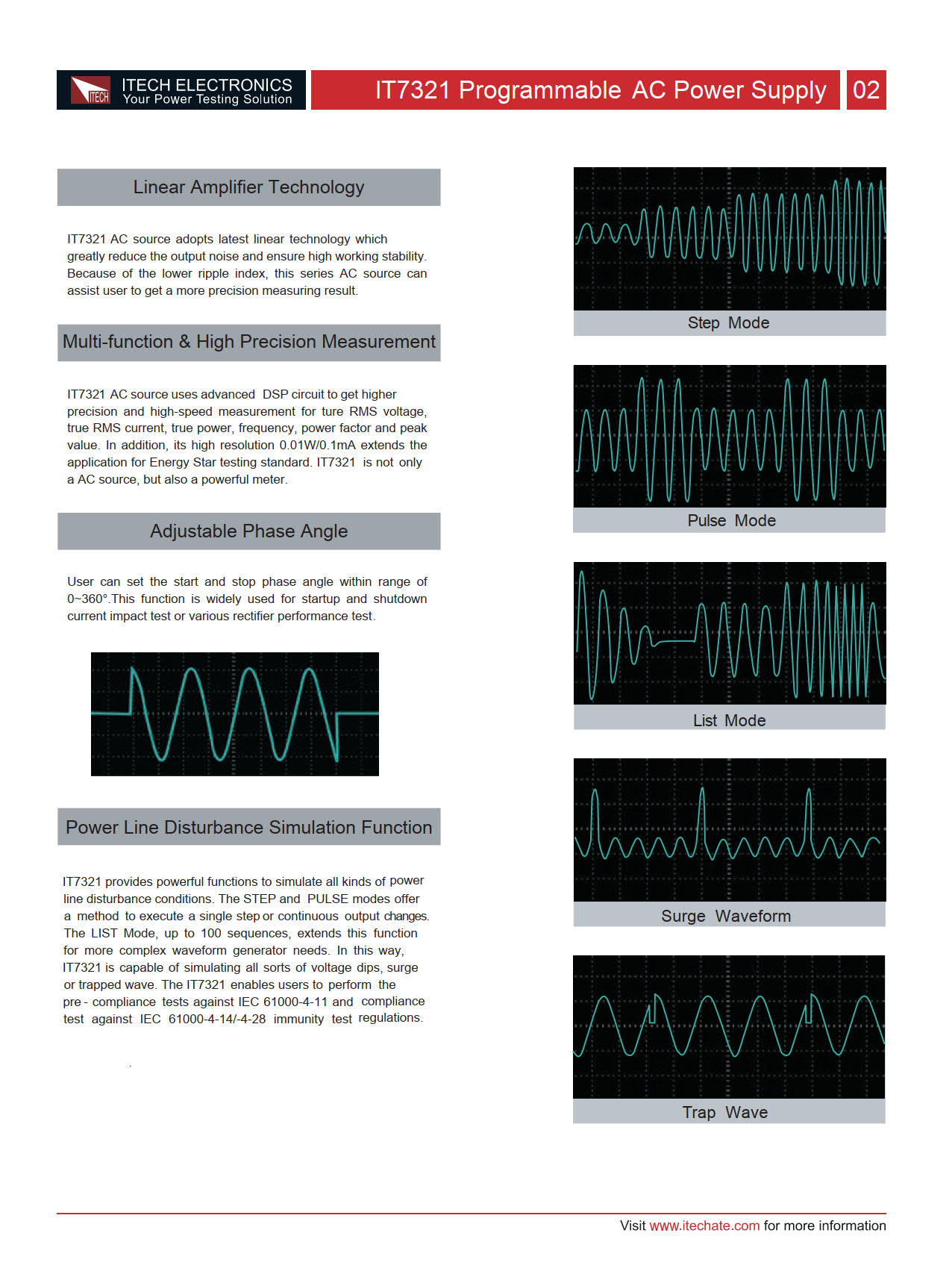 Itech รุ่นIT-7321เครื่องจ่ายไฟกระแสตรงที่มีฟังชั่นสามารถโปรแกรมค่าได้(300V/3A/300VA)Programmable AC Power Supply Frequency/45HZ～500HZ