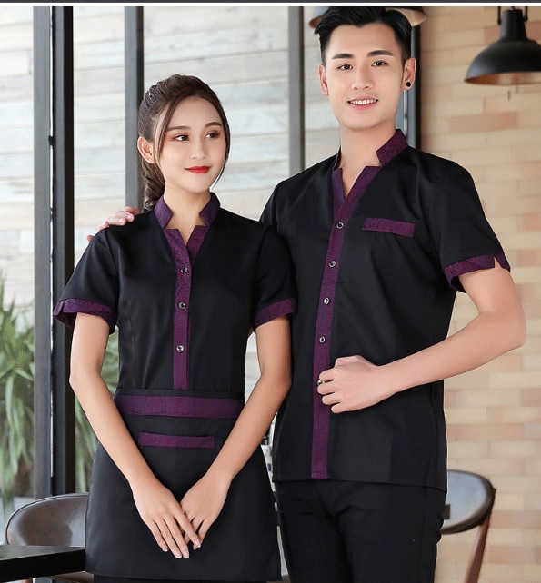F6203003 เสื้อพนักงานต้อนรับ เสื้อพนักงานเสริฟ เสื้อพนักงานโรงแรม เสื้อพนักงานร้านอาหาร ดำ แดง เขียว L-3XL F6203003 เสื้อ+ ผ้ากันเปื้อนตามรูป