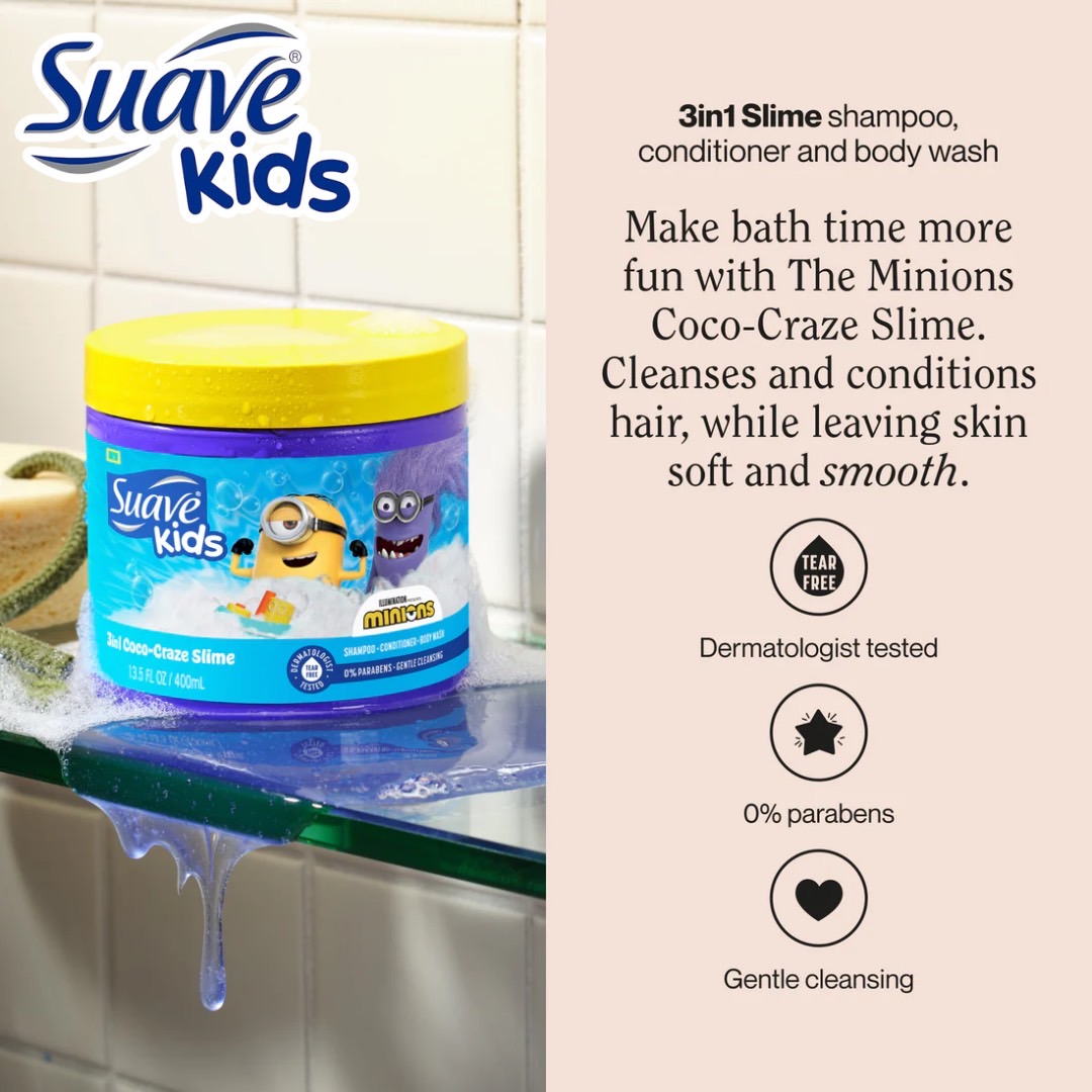 นำเข้า 🇺🇸 อาบน้ำสนุกสุดฟินกับมินเนียน💛 Suave Kids Minions Coco-Craze Slime 3-In-1🥥 ราคา 490 บาท