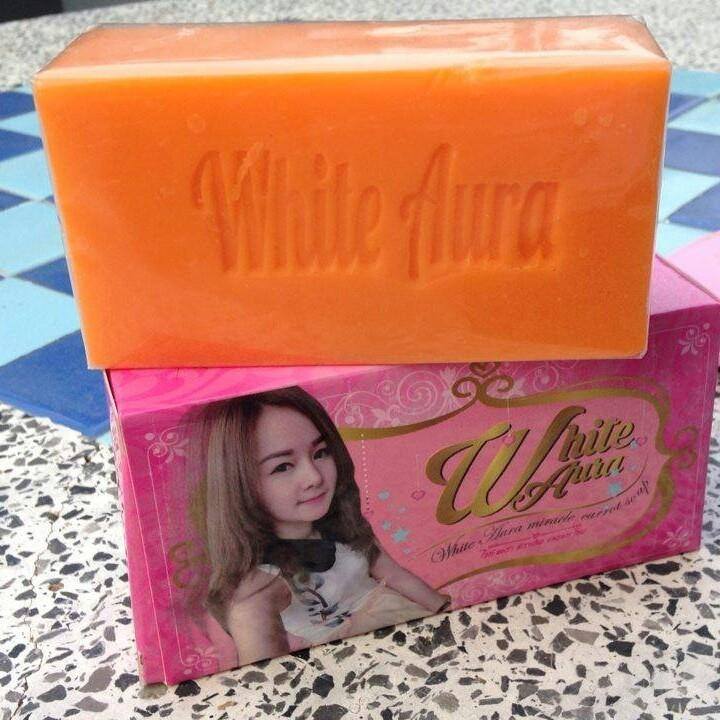 สบู่ไวท์ออร่า สารสกัดจากแครอทแท้ (White aura miracle carrot soap) แพ็คเกตใหม่