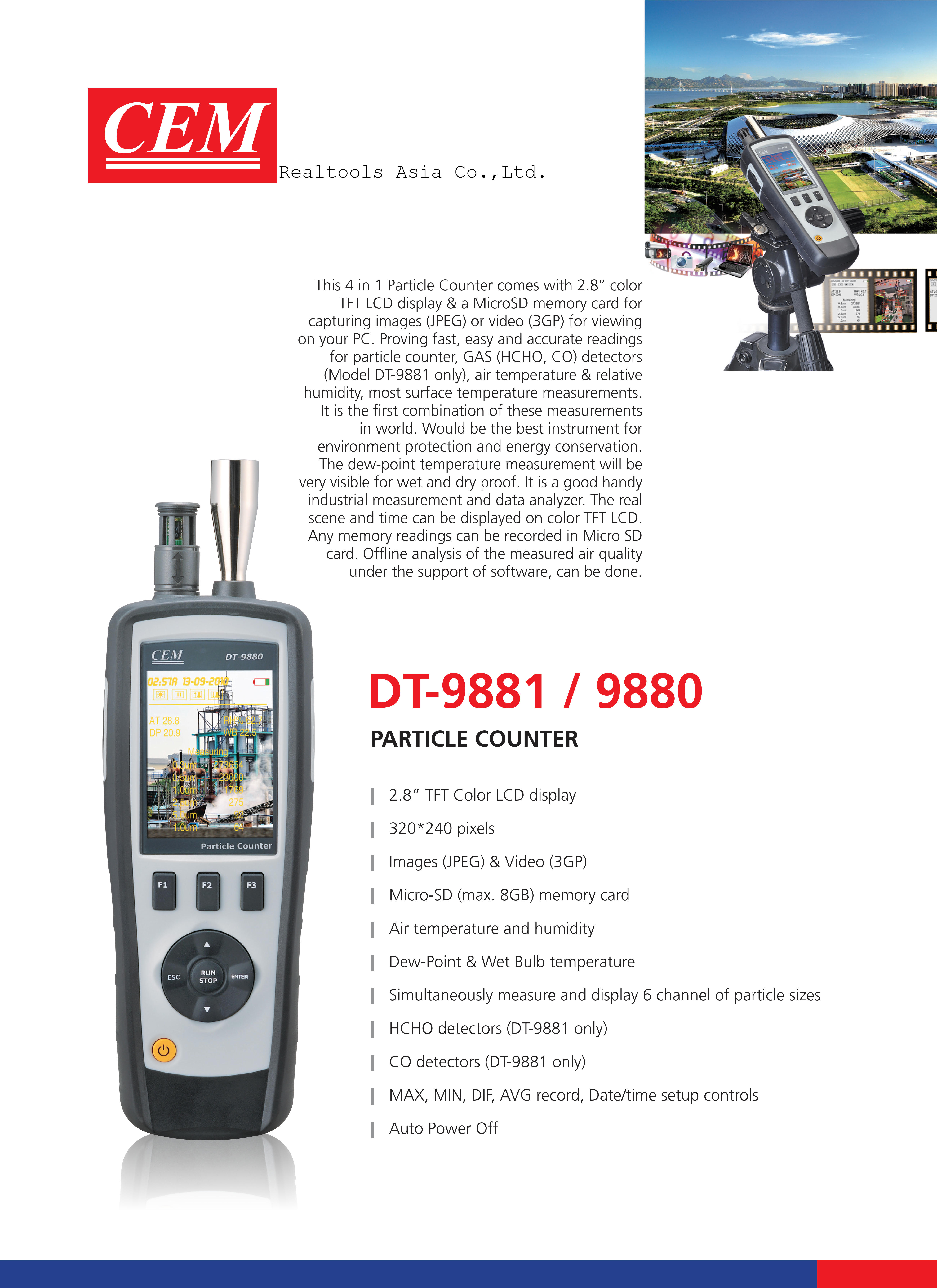 CEM รหัส DT-9881 เครื่องวัดฝุ่นละอองในอากาศ,Detector Air(4-1)Particle Counter HCHO,CO