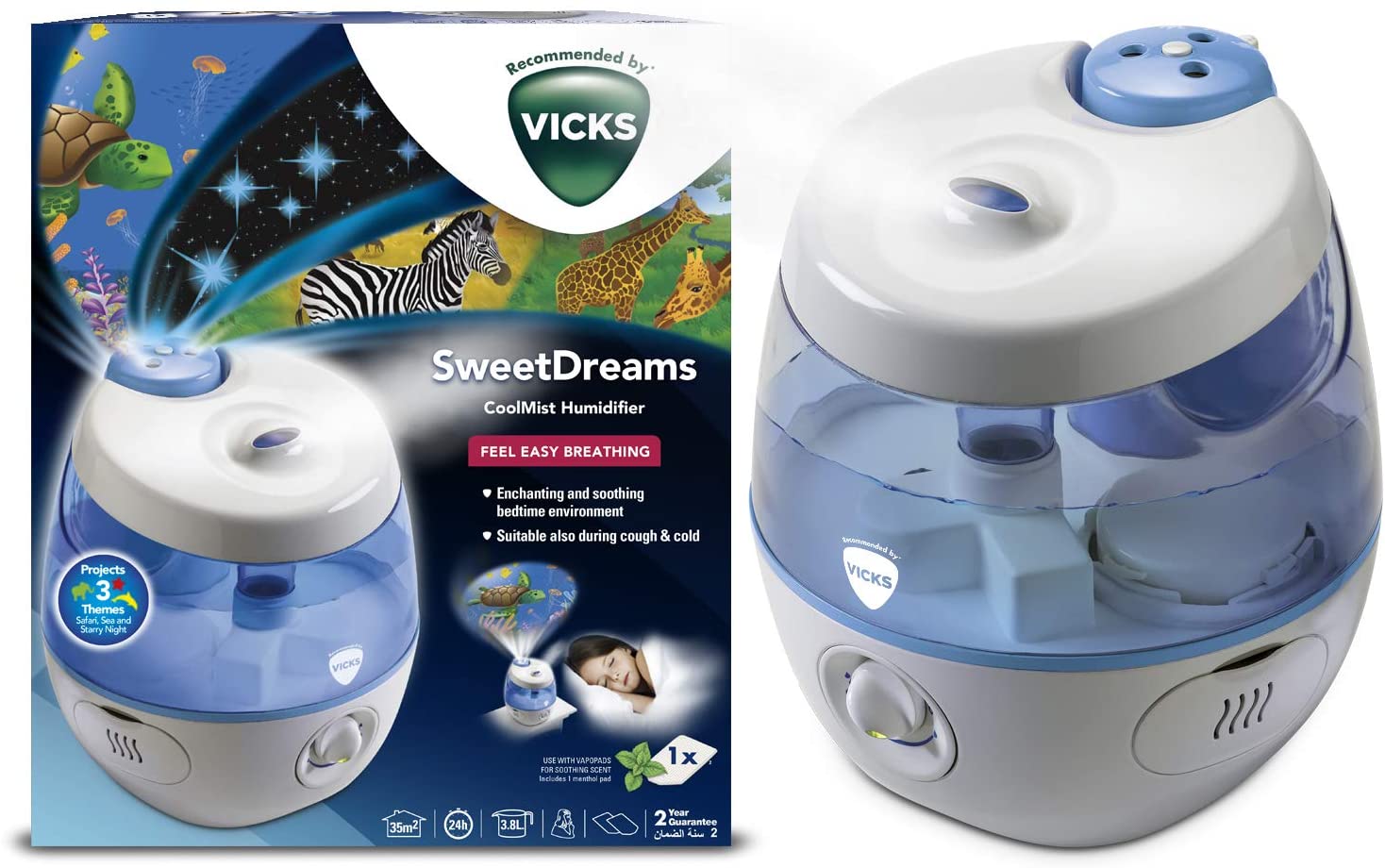 พร้อมส่ง เครื่องพ่นไอระเหย วิคส์ แบบไอเย็น ดูแลรักษาง่าย Vicks Sweet Dreams Cool Mist Humidifier ราคา 4,250 บาท