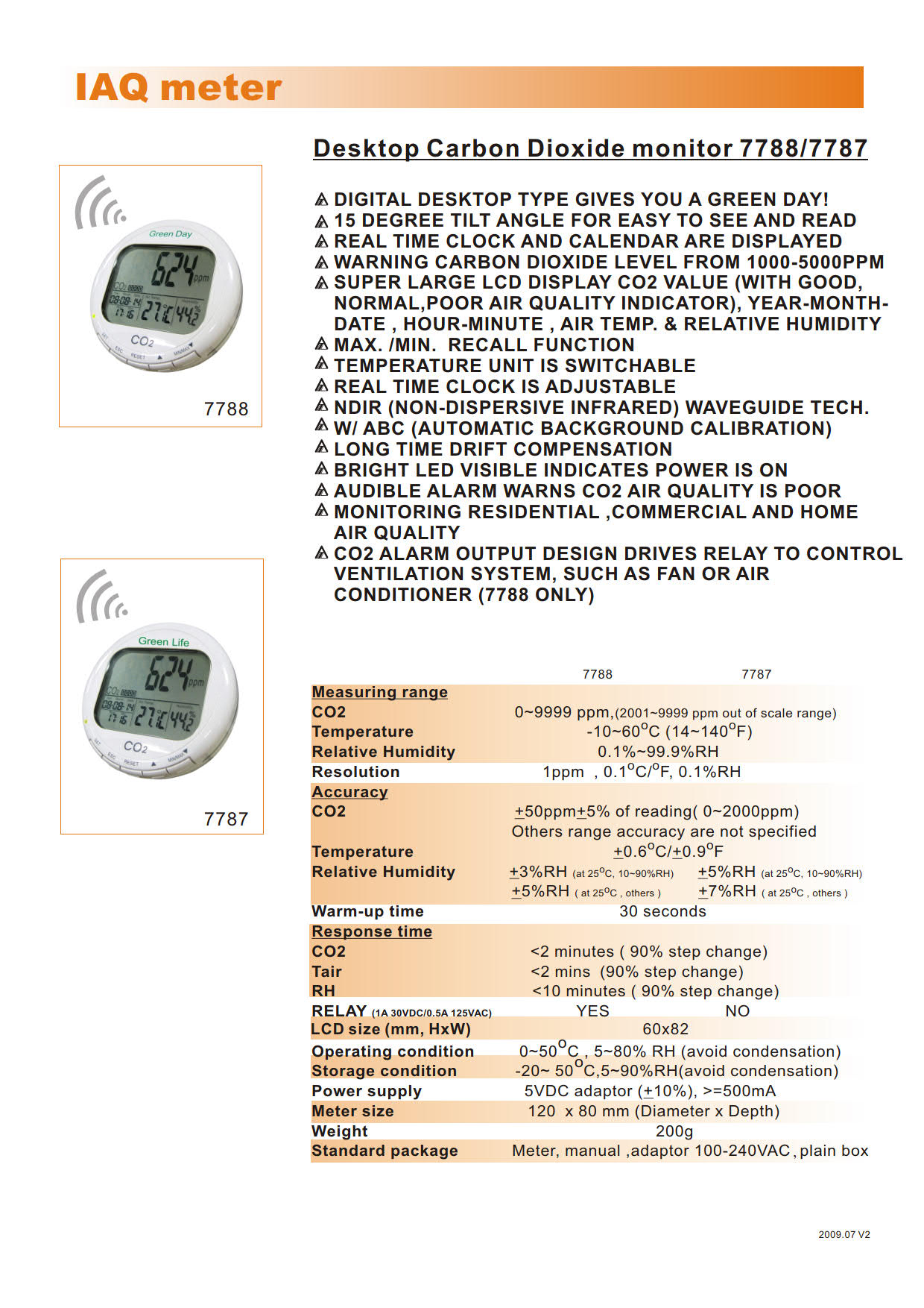 AZ Instrument รุ่นAZ-7787เครื่องวัดคาร์บอนไดออกไซด์Cabon Dioxied (CO2)/Temp RH Meter,Green Life,Meas.range:0~9999ppm.