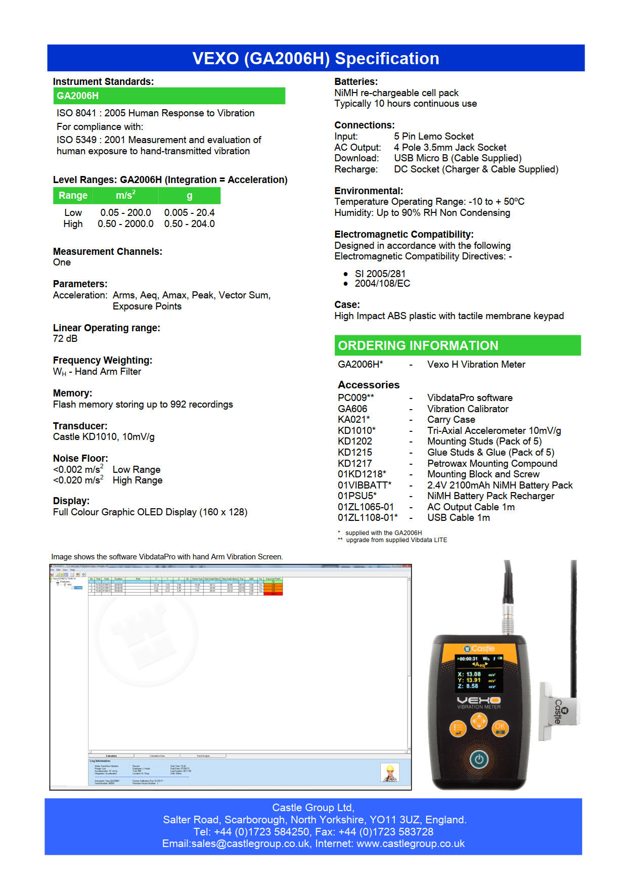 Vexo รุ่นGA2006Hเครื่องวัดความสั่นสะเทือนHand-Arm Vibration Meter