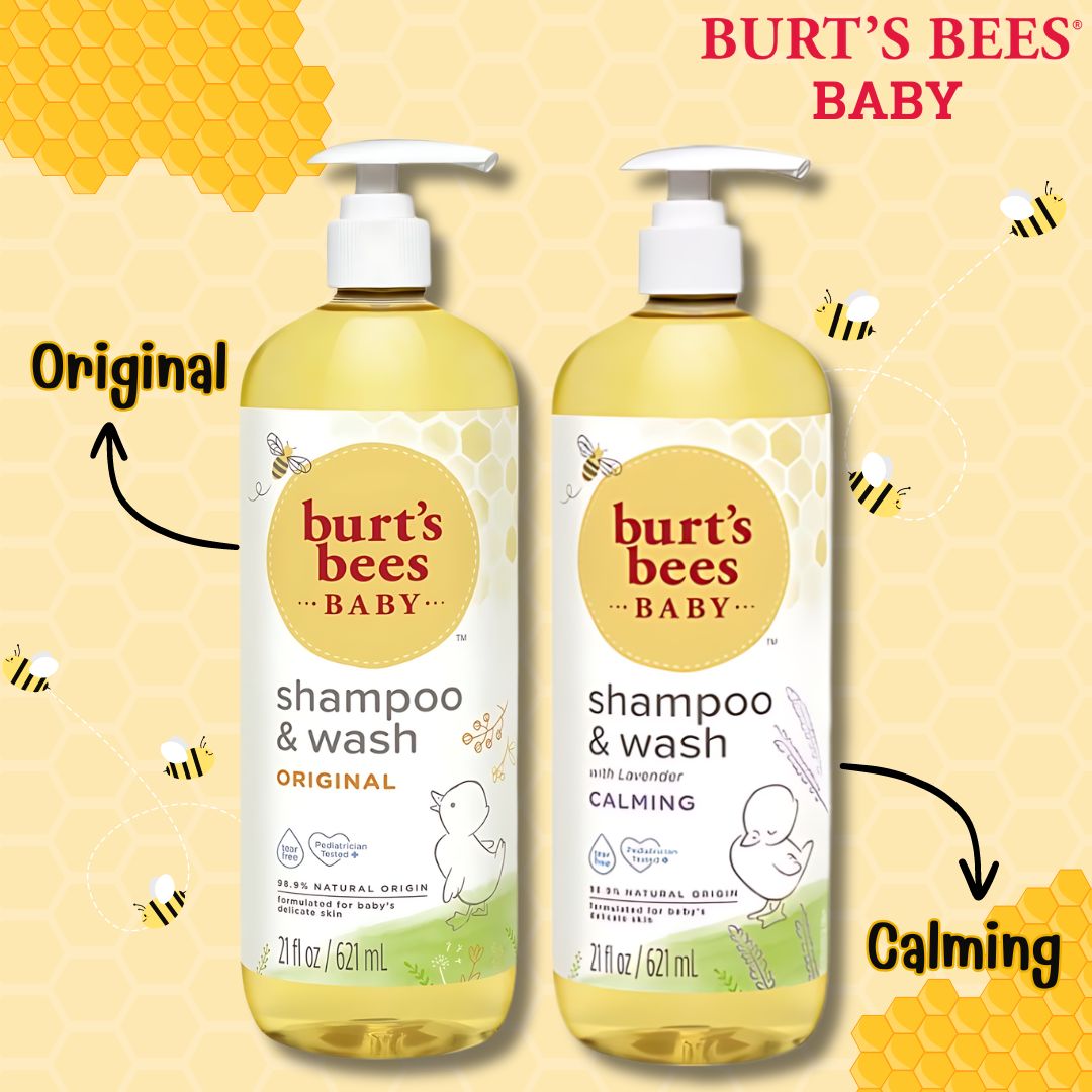 แชมพูผสมครีมอาบน้ำ แบบขวดปั้ม Burt's Bees Baby Shampoo & Wash, Calming & Tear Free, 21 fl oz