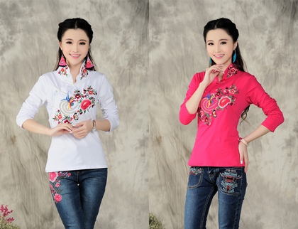 UM5804006 เสื้อยืดเกาหลี แขนยาวคอจีน เน้นลายปะ สำหรับผู้หญิงวัยกลางคน M-2XL (พรีออเดอร์) รอ 3 อาทิตย์หลังโอนเงิน UM5804006 ตัว