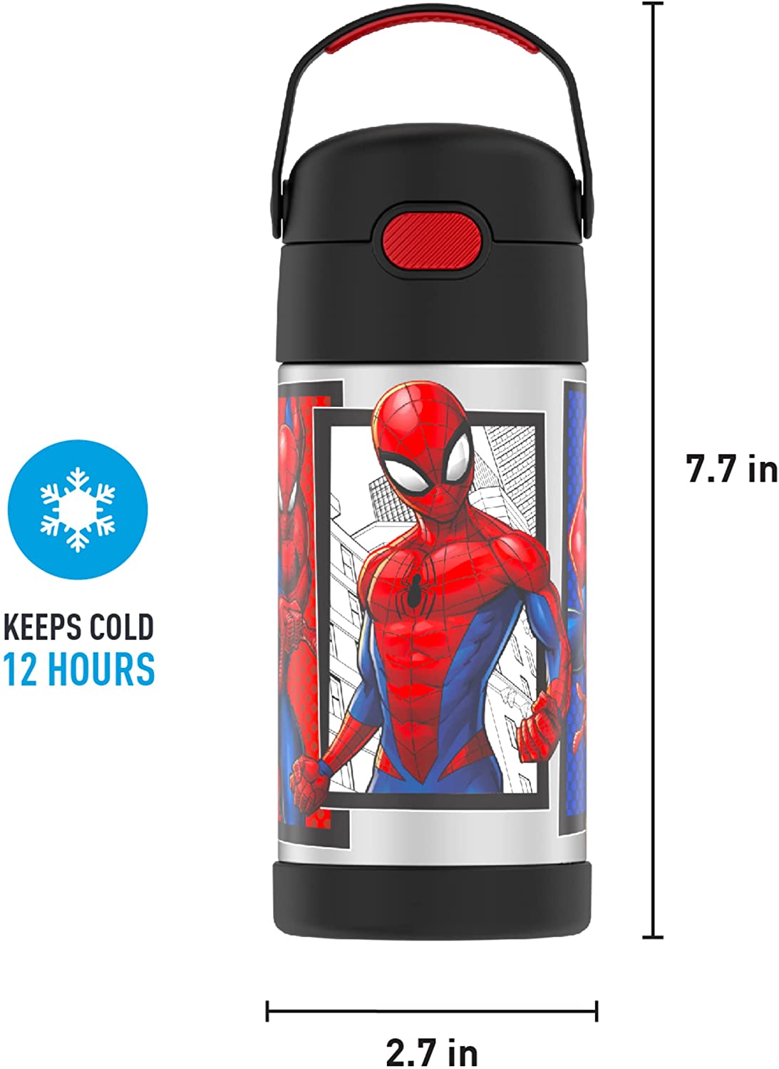 กระติกดูดน้ำแตนเลสหุ้มฉนวนสุญญากาศยี่ห้อ Thermos ของแท้ขนาด 12 ออนซ์ ลาย Spider-Man 2 ราคา 990 - บาท
