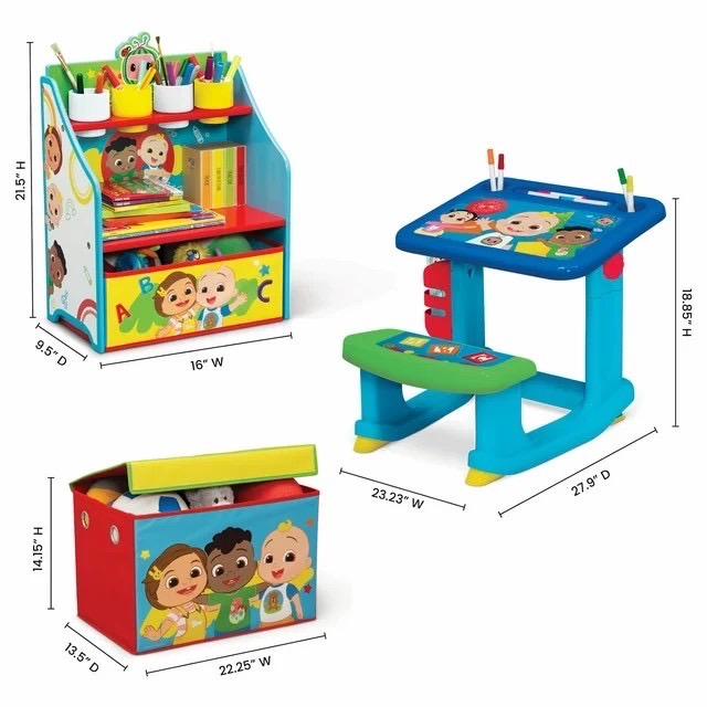 นำเข้า🇺🇸 โต๊ะศิลปะCoComelon 3-Piece Art & Play Toddler Room-in-a-Box by Delta Children - สีฟ้า , ราคา 5,490 บาท