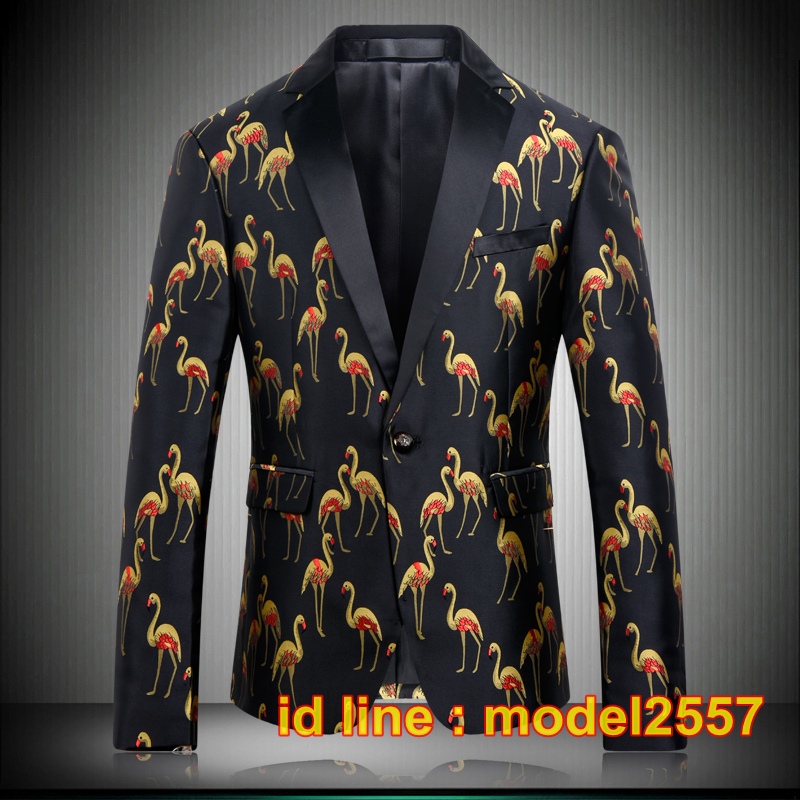 JM6102009 เสื้อสูทลำลองผู้ชายพิมพ์ลายนกกระเรียนแบบตะวันตก JM6102009 ชิ้น