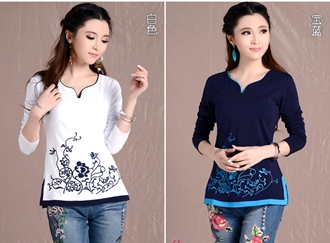 UM5804016 เสื้อยืดเกาหลี แขนยาวคอวีแต่งลายปะ สำหรับผู้หญิงวัยกลางคน M-4XL (พรีออเดอร์) รอ 3 อาทิตย์หลังโอนเงิน UM5804016 ตัว