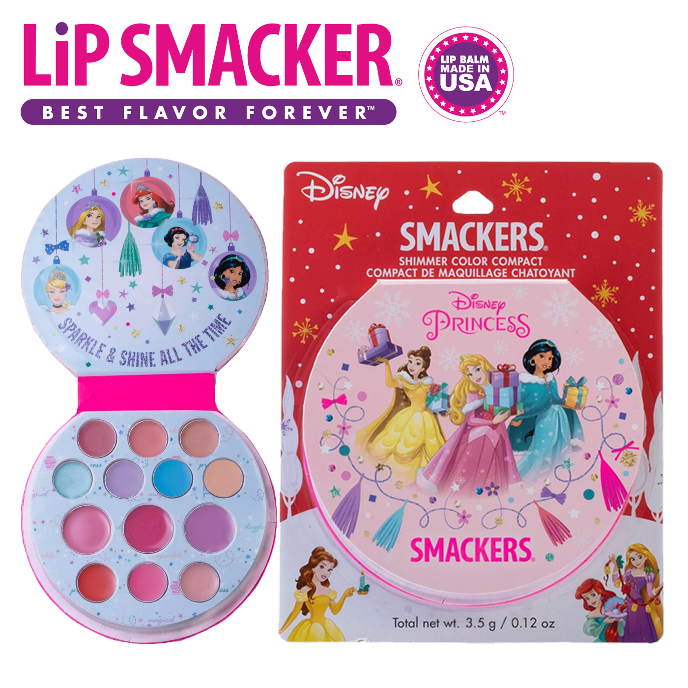 ใหม่ล่าสุด🎉เครื่องสำอางค์เด็กนำเข้า🇺🇸 เซ็ทพาเลทแต่งหน้า Lip Smacker - Disney Princess Shimmer Color Compact Gift Set