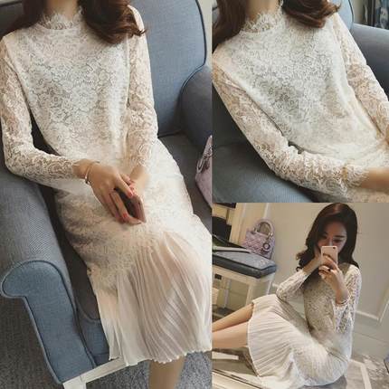 RP5911030เดรสชุดกระโปรงลูกไม้ยาวเกาหลี สีขาวจีปชีฟองพริ้วหวาน RP5911030 ตัว