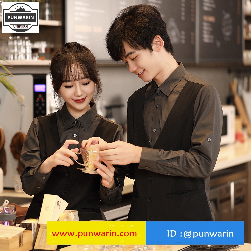 KTV ชุดพนักงานร้านอาหารร้านกาแฟโรงแรมรีสอร์ต แขนยาว เสื้อกั๊กในตัว สีภาพ L-5XL FE6510004 ตัว **2 ตัวขึ้นไป