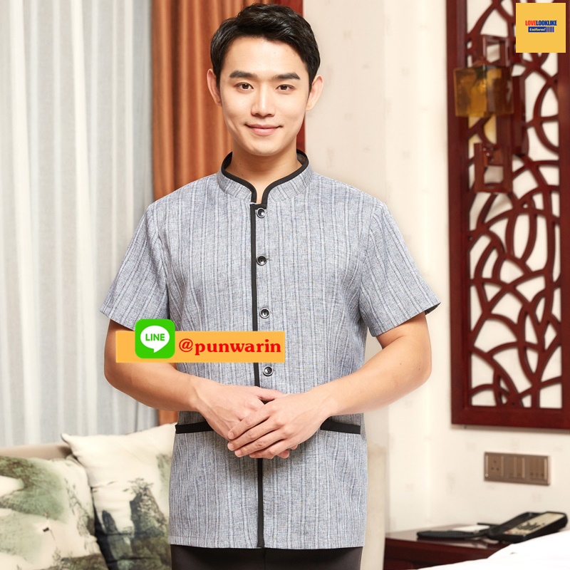 ชุดพนักงานทำความสะอาดแขนสั้นโรงแรม รีสอร์ทร้านอาหาร สีภาพ L-4XL D6303004 ตัว