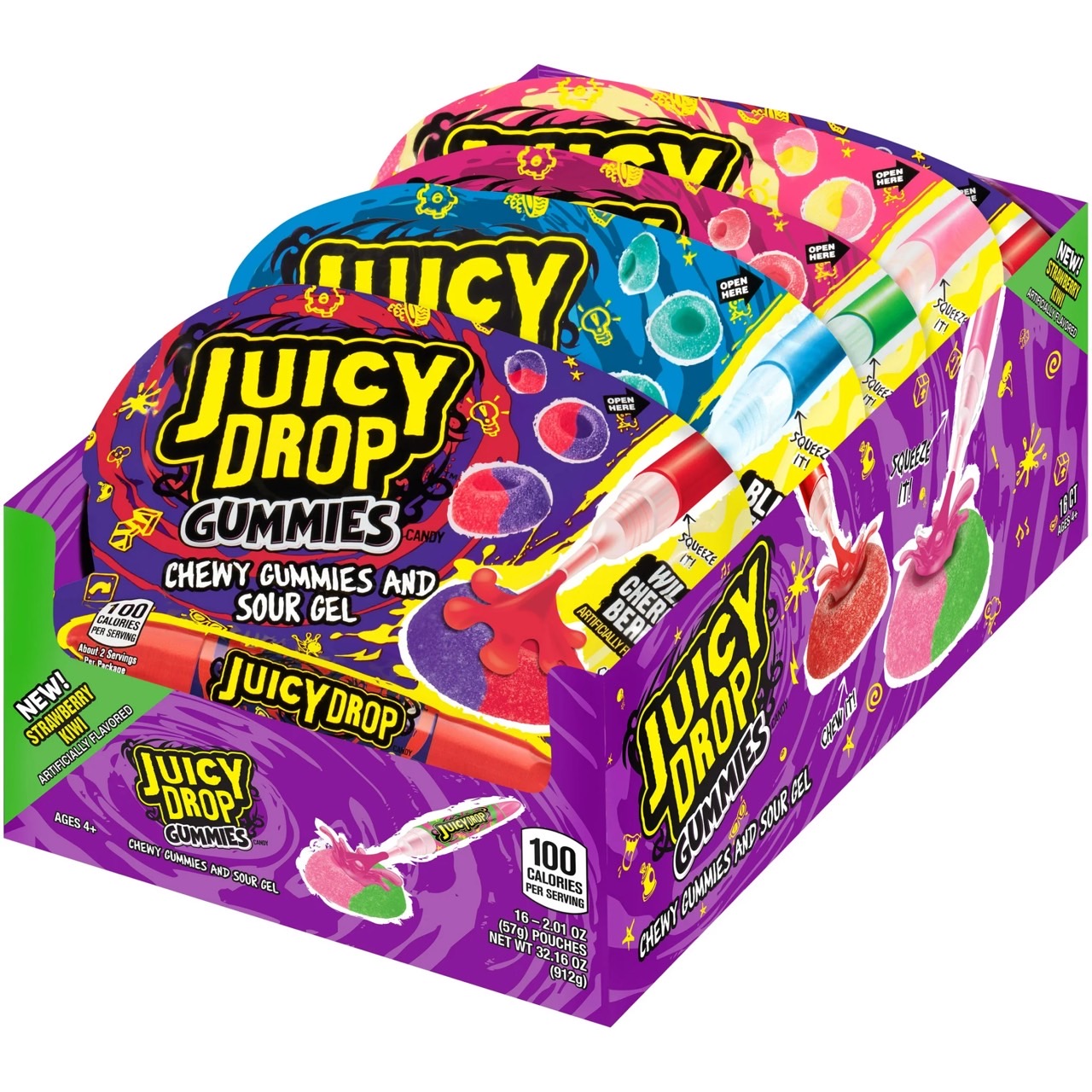 New กัมมี่ยอดฮิต นำเข้า🇺🇸 Juicy Drop Gummies - เยลลี่กัมมี่รสหวานและเปรี้ยวพร้อมปากกาเจล - 2.01 ออนซ์ ราคา 170 บาท/ซอง