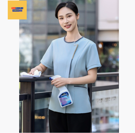 เสื้อพนักงานทำความสะอาด เสื้อแม่บ้าน เสื้อแม่บ้านโรงแรมรีสอร์ท เทา ฟ้า น้ำเงิน L-6XL D6807001 ตัว