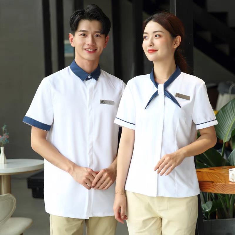 เสื้อฟอร์มพนักงานร้านอาหารกาแฟโรงแรม แขนสั้น สีภาพ L-3xl F6809006 เสื้อ **ขั้นต่ำ 2ตัว