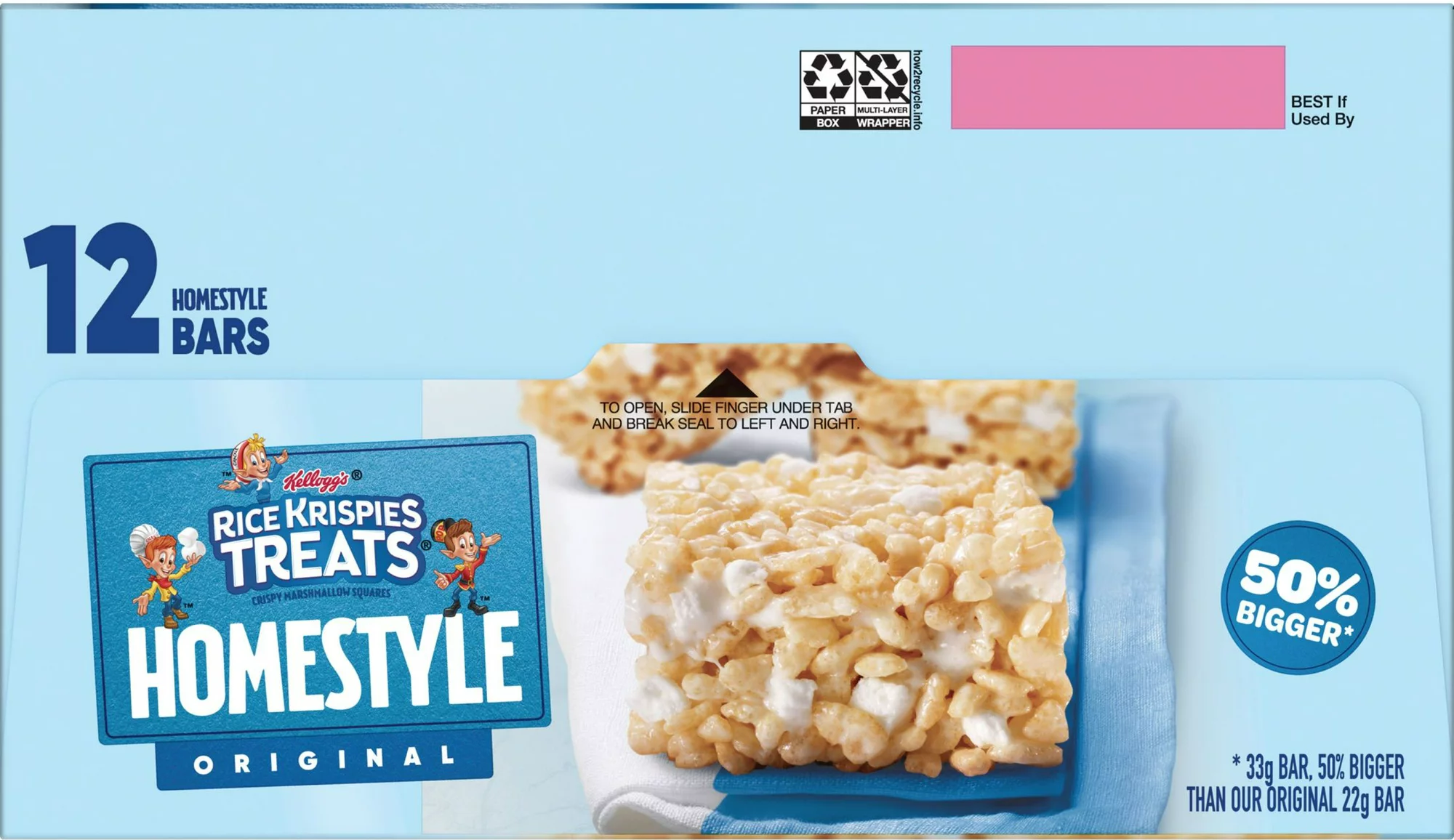 มาร์ชเมลโลว์ชิ้นจำโบ้ Rice Krispies Treats Homestyle Original Chewy Marshmallow Snack Bars, Shelf-Stable, 13.96 oz , 12ชิ้นใหญ่ ราคา 450 บาท