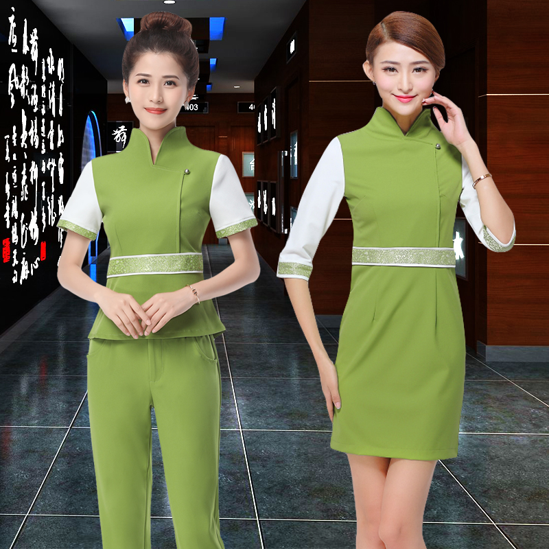T6205014 ชุดพนักงานนวดสปา ชุดพนักงานเสริมสวย ชุดสปาชุดนวดหญิง สีภาพ S-3xl SKU-03385 ชุด