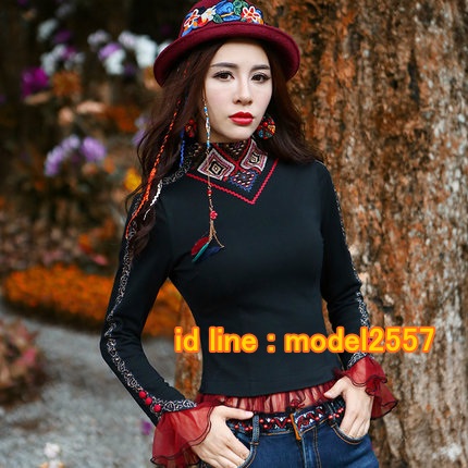 UM6102006 เสื้อยืดแขนยาวโมฮีเมียนสีดำ เย็บปักถักร้อยชาติพันธุ์ UM6102006 ตัว