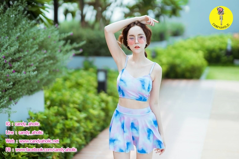[Free size] ชุดว่ายน้ำทูพีชสายเดี่ยว รุ่น My Dear สีกาแลกซี่