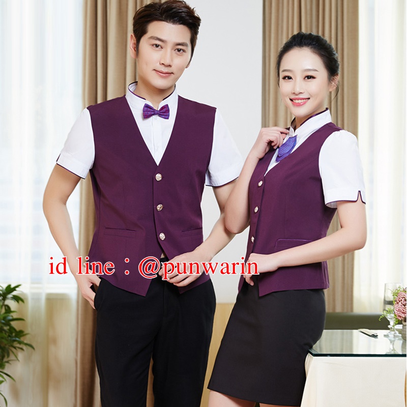 ชุดไนท์คลับบริกร overalls เสื้อแขนสั้น KTV ต้นแบบเครื่องแต่งกายร้านอาหารบาร์ดีเจสไตล์เสื้อกั๊ก ดำ แดง ม่วง L-3XL F6212011 เสื้อตัวเดียว เย็บติดเป็นเสื้อกั๊ก