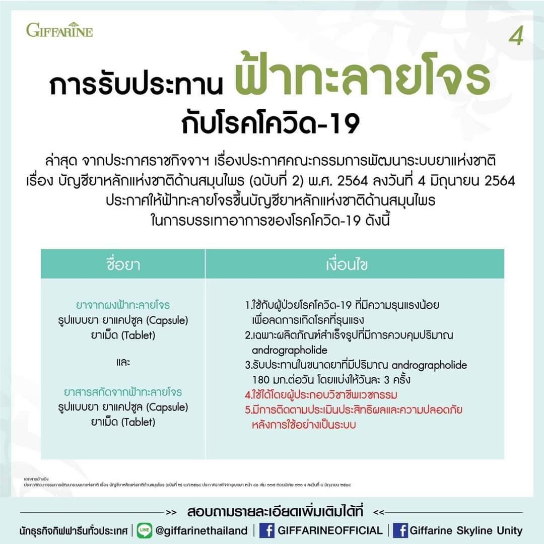 กิฟฟารีน ฟ้าทะลายโจร ฟ้าทะลายโจรสกัด กิฟฟารีน เลขทะเบียนยาG798/59