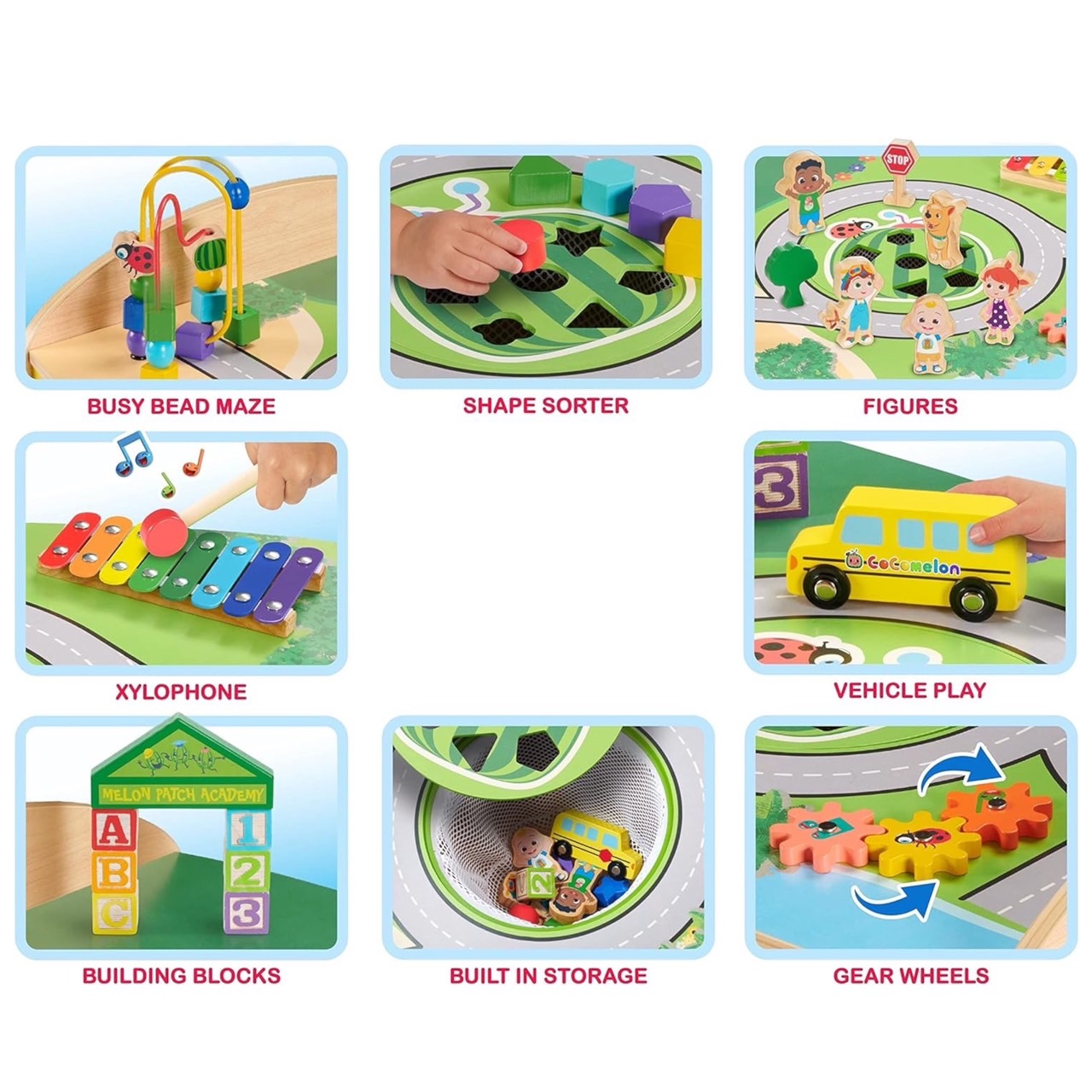 โต๊ะกิจกรรมบล็อคต่อไม้CoComelon Wheels on The Bus Wooden Activity Table, Recycled Wood, Officially Licensed Kids Toys , Ages 18 Month ราคา 4,990 บาท