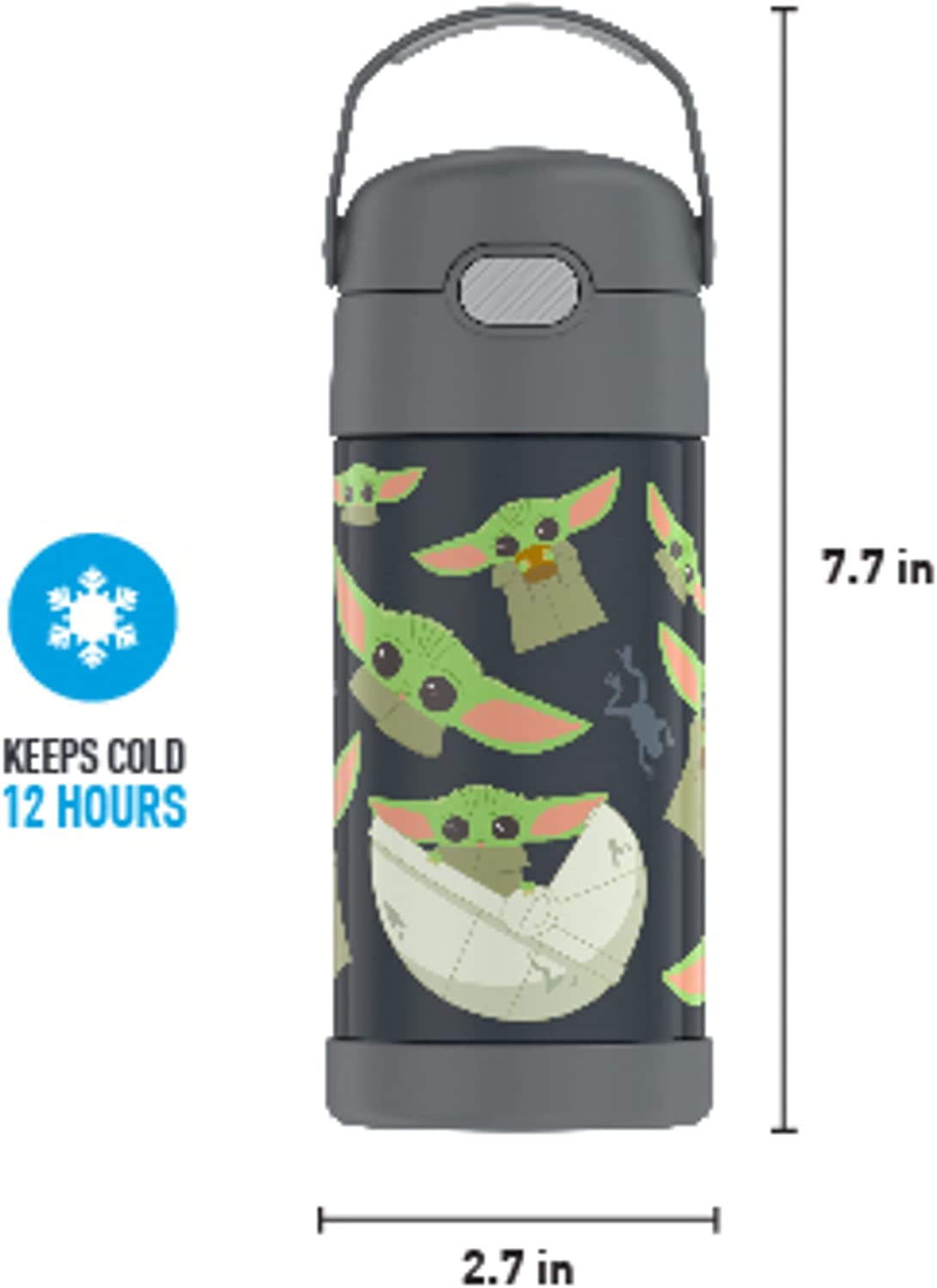 New กระติกน้ำเก็บความเย็น มีหูหิ้ว THERMOS FUNTAINER 12 Ounce Stainless Steel Vacuum Insulated Kids Straw Bottle, Mandalorian